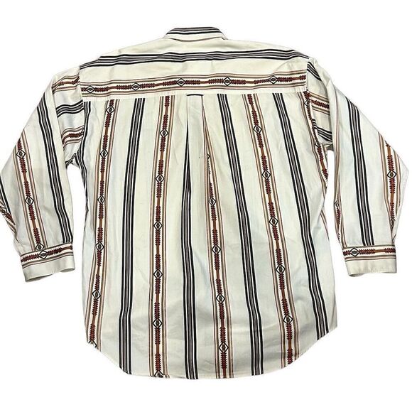 Vtg Chaps Ralph Lauren Men's L Aztec Tribal Button-Down Long Sleeve Shirt White - Picture 2 of 5